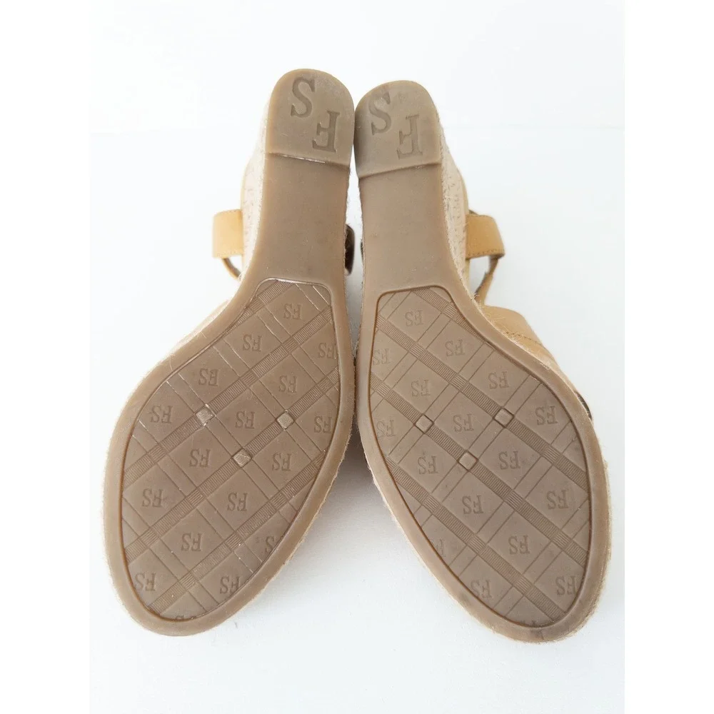 Franco Sarto Kelsy Wedge Sandals Womens 9M Tan Leather Cork Espadrille Boho